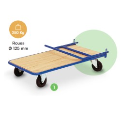 Chariot plateau bois 250 kg dossier fixe ou repliable